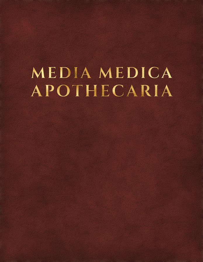 Cover of Media Medica Apothecaria: maroon leather with the title stamped in gold